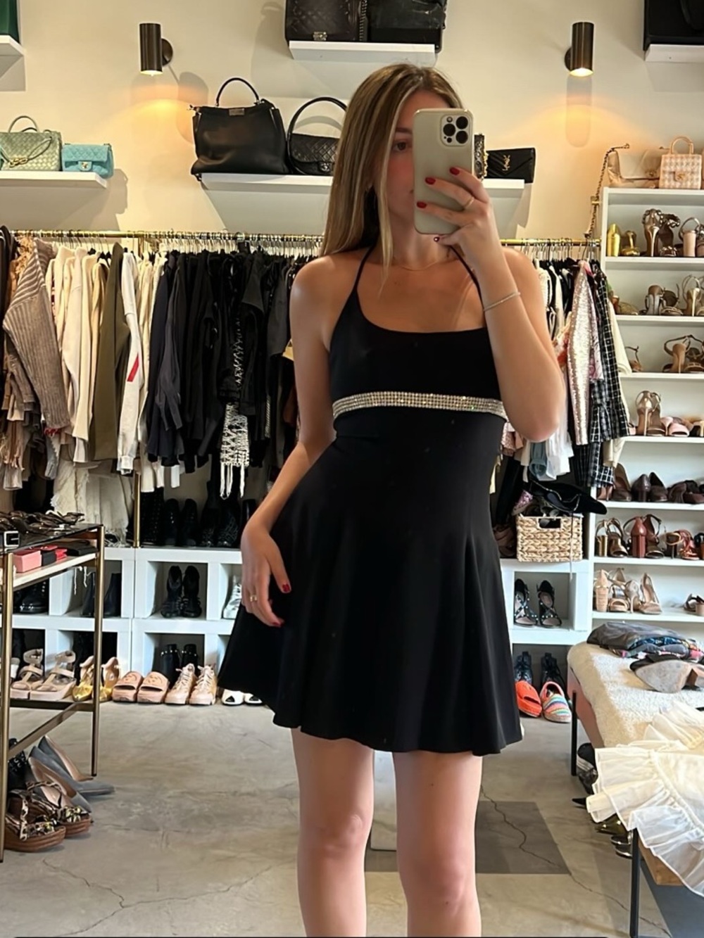 Dolce & Gabbana Black Mini Dress with Rhinestone Waist